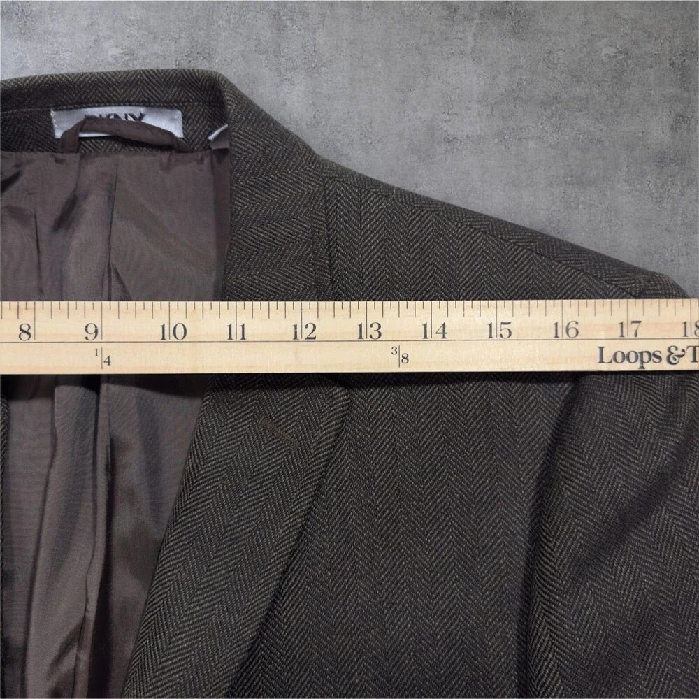 DKNY Mens Blazer Sport Coat Two Button Jacket 40R WOOL Brown Herringbone Suits